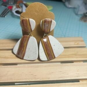 Hand Crafted White and Brown Earrings